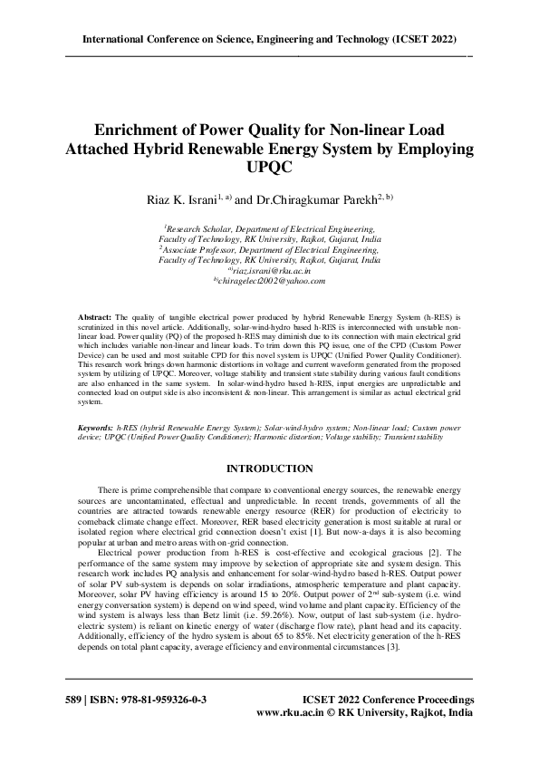 (PDF) Enrichment of Power Quality for Non-linear Load Attached Hybrid ...