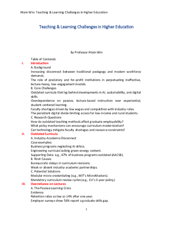 (PDF) "Teaching & Learning Challenges in Higher Education"
