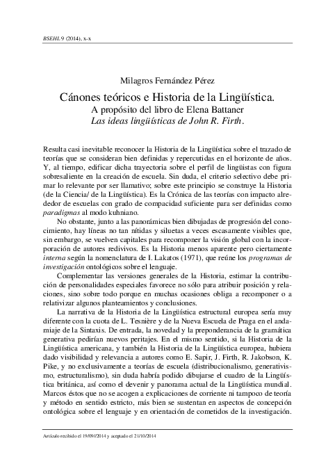 (PDF) (2014) Cánones teóricos e Historia de la Lingüística. A propósito ...