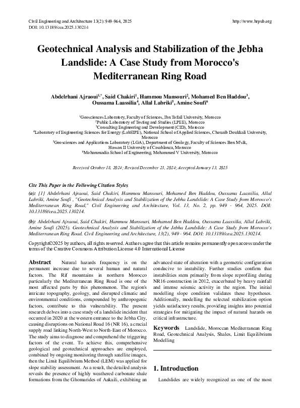 (PDF) Geotechnical Analysis and Stabilization of the Jebha Landslide: A ...