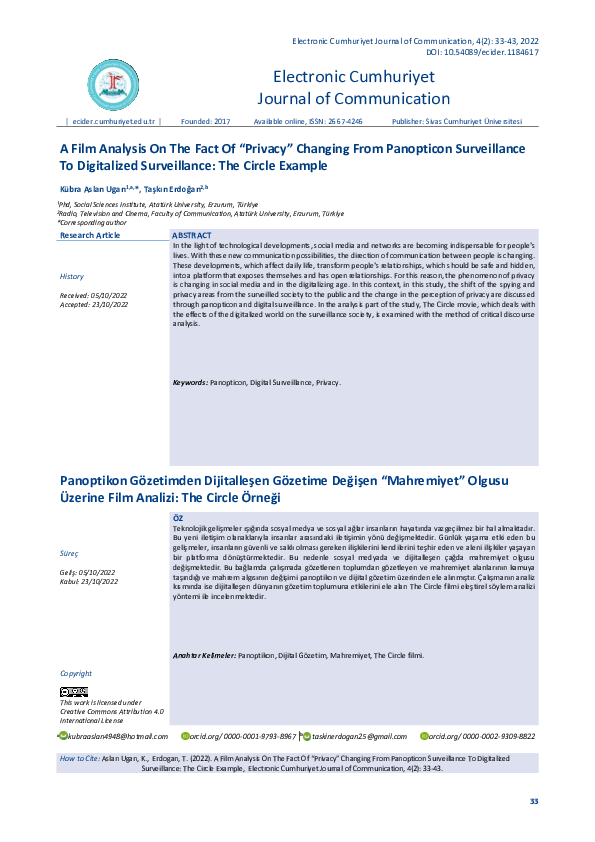 (PDF) A Film Analysis On The Fact Of “Privacy” Changing From Panopticon ...