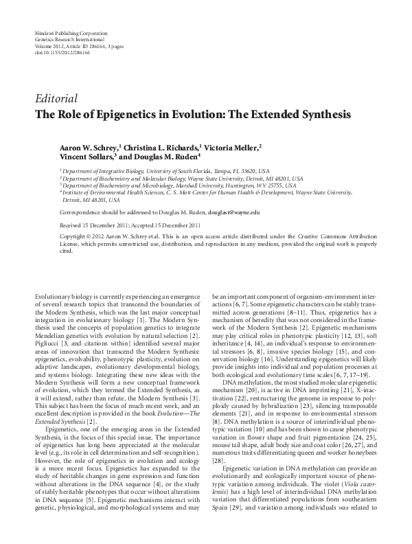 (PDF) The Role of Epigenetics in Evolution: The Extended Synthesis.