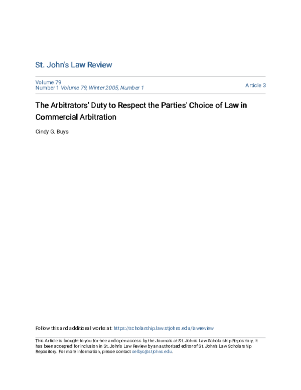 (PDF) The Arbitrators' Duty to Respect the Parties' Choice of Law in ...