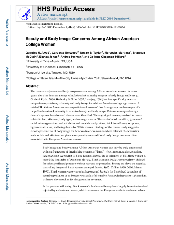 (PDF) Beauty and Body Image Concerns Among African American College Women