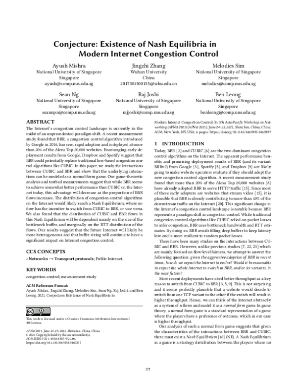 (PDF) Conjecture: Existence of Nash Equilibria in Modern Internet ...