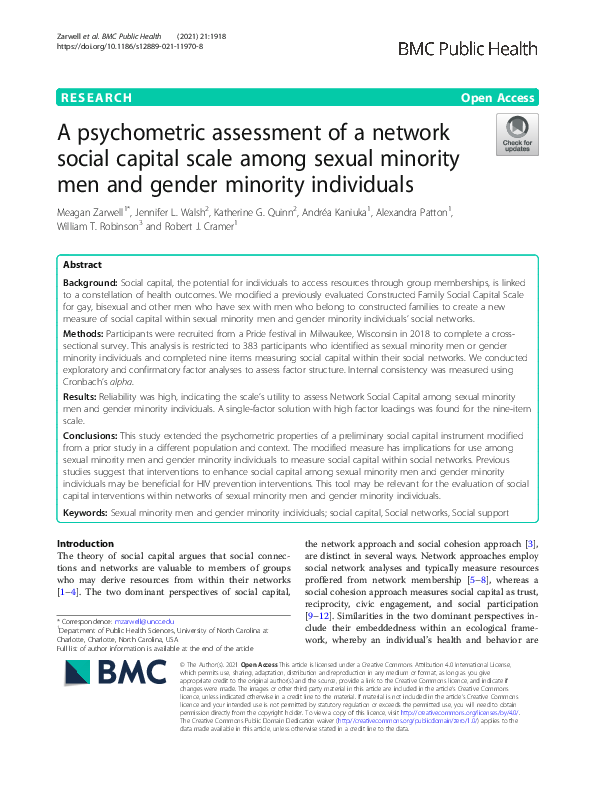 (PDF) A psychometric assessment of a network social capital scale among ...