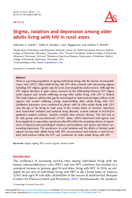 (PDF) Stigma, isolation and depression among older adults living with ...