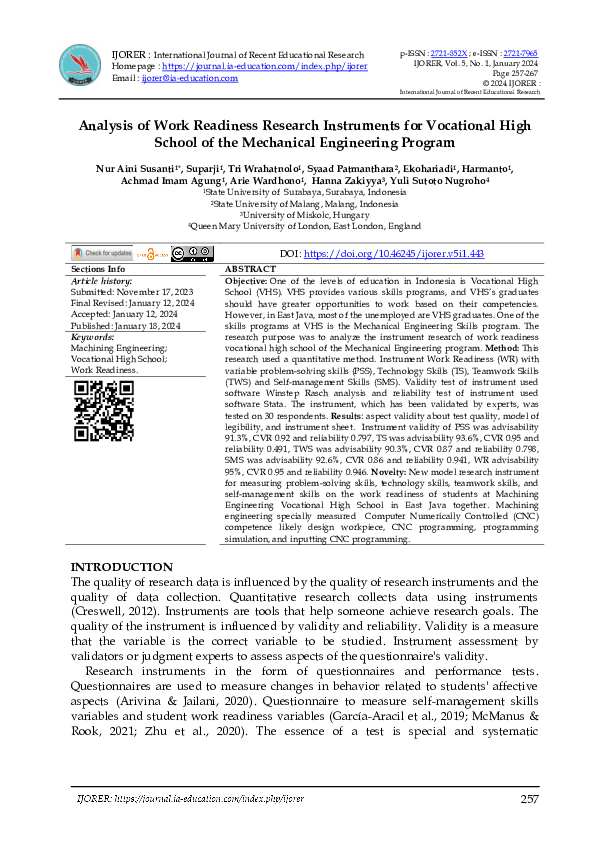 (PDF) Analysis of Work Readiness Research Instruments for Vocational ...