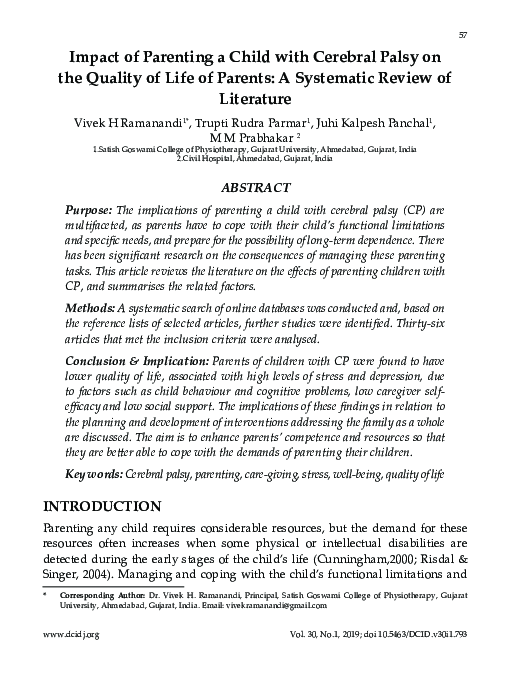 (PDF) Impact of Caring for a Child with Cerebral Palsy on the Quality ...