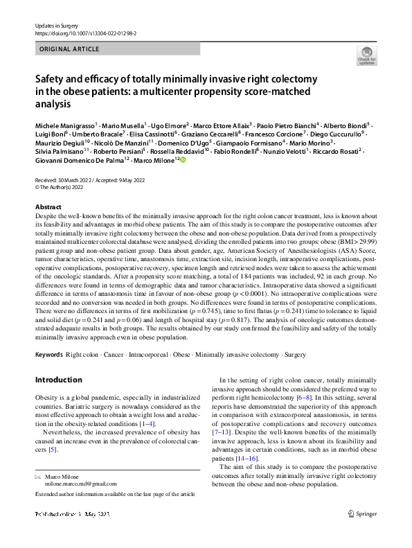 (PDF) Safety and efficacy of totally minimally invasive right colectomy ...