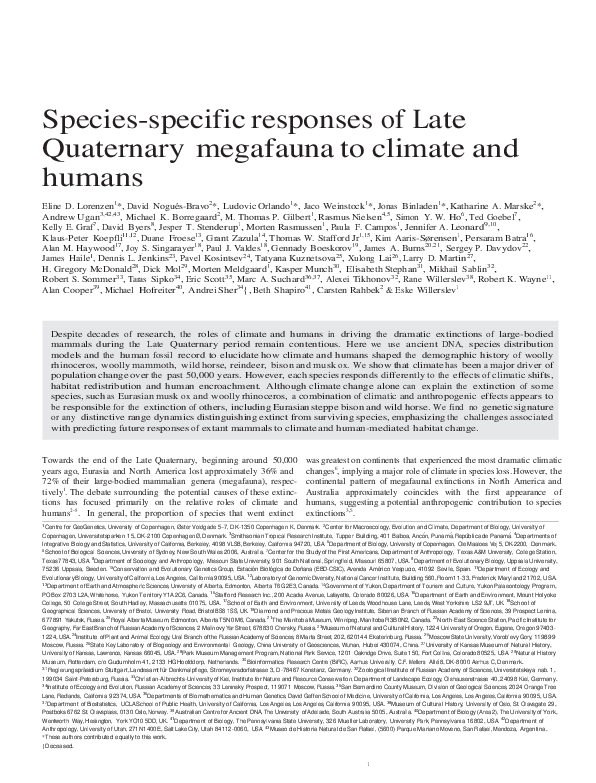 (PDF) Species-specific responses of Late Quaternary megafauna to ...