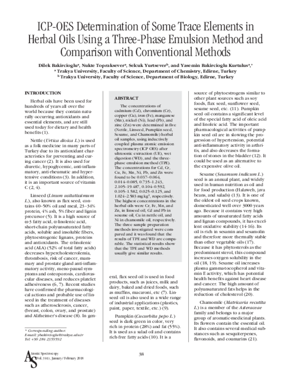 (PDF) ICP-OES Determination of Some Trace Elements in Herbal Oils Using ...