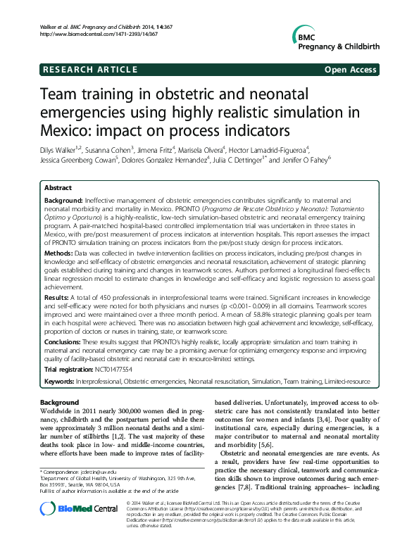 (PDF) Team training in obstetric and neonatal emergencies using highly ...