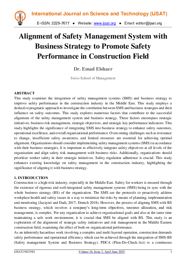 (PDF) Alignment of Safety Management System with Business Strategy to ...