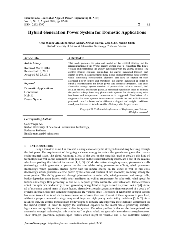 (PDF) Hybrid Generation Power System for Domestic Applications
