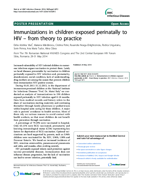 (PDF) Immunizations in children exposed perinatally to HIV – from ...