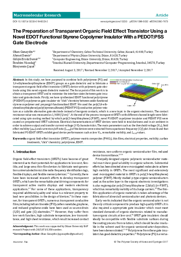 (PDF) The Preparation of Transparent Organic Field Effect Transistor ...