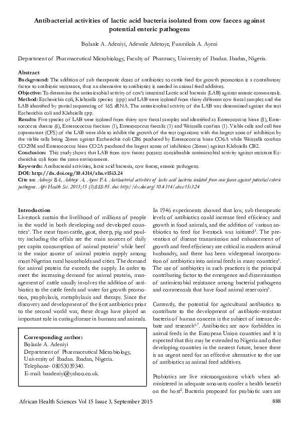 (PDF) Antibacterial activities of lactic acid bacteria isolated from ...