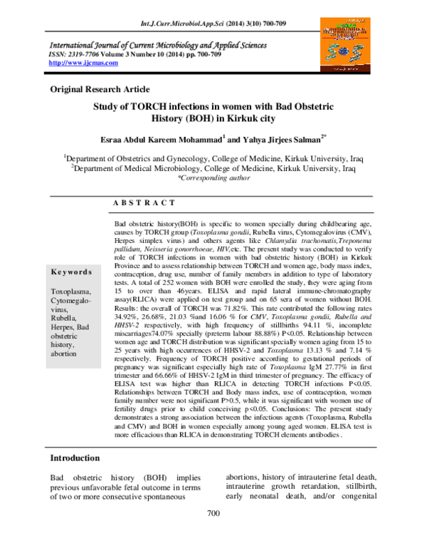 (PDF) Study of TORCH infections in women with Bad Obstetric History ...
