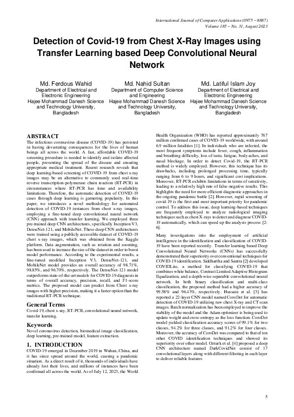 (PDF) Detection of Covid-19 from Chest X-Ray Images using Transfer ...