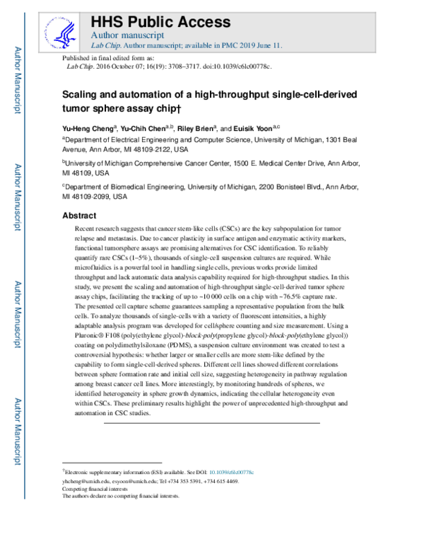 (PDF) Scaling and automation of a high-throughput single-cell-derived ...