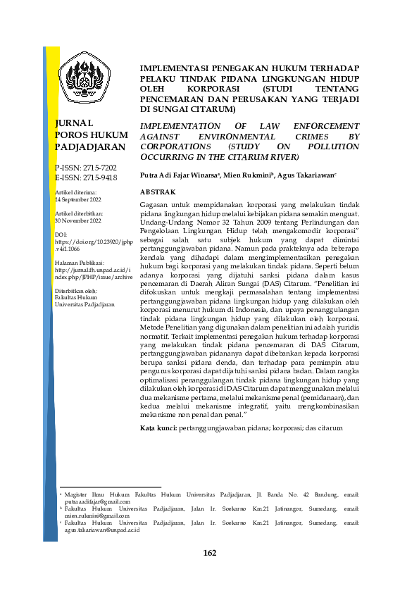 (PDF) Implementasi Penegakan Hukum Terhadap Pelaku Tindak Pidana ...