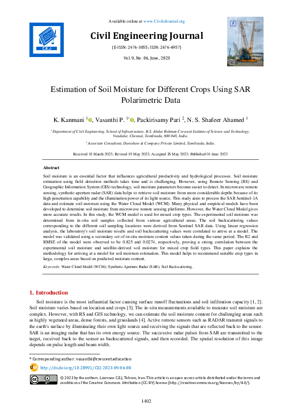 (PDF) Estimation of Soil Moisture for Different Crops Using SAR ...