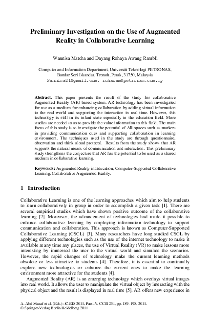 (PDF) Preliminary Investigation on the Use of Augmented Reality in ...