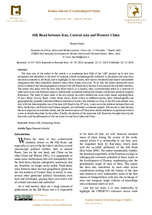 (PDF) Silk Road between Iran, Central Asia and Western China