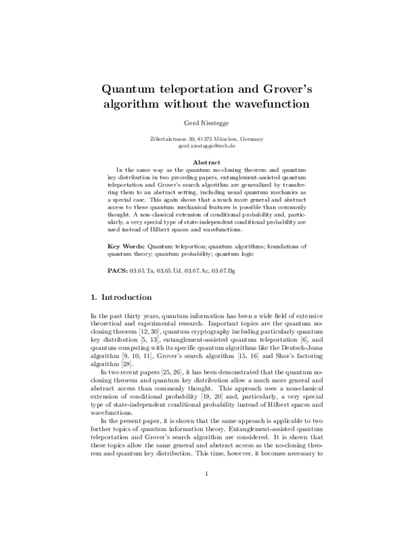 (PDF) Quantum Teleportation and Grover’s Algorithm Without the Wavefunction