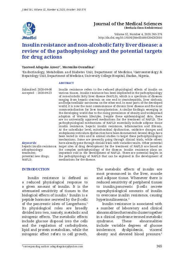 (PDF) Insulin resistance and non-alcoholic fatty liver disease: a ...