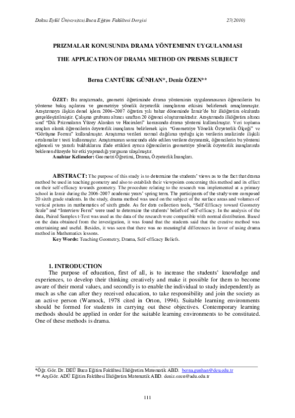 (PDF) The Application of Drama Method on Prisms Subject
