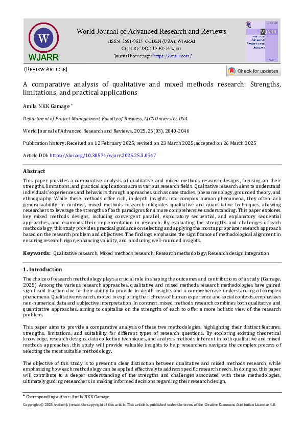 (PDF) A comparative analysis of qualitative and mixed methods research ...