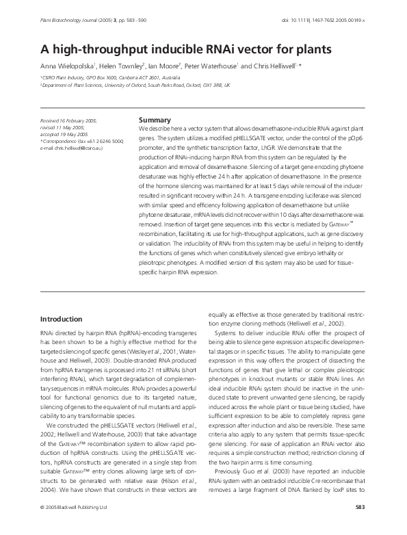 (PDF) A high-throughput inducible RNAi vector for plants