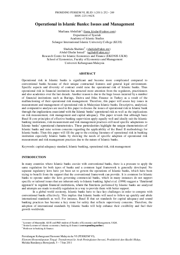 (PDF) Operational in Islamic Banks: Issues and Management