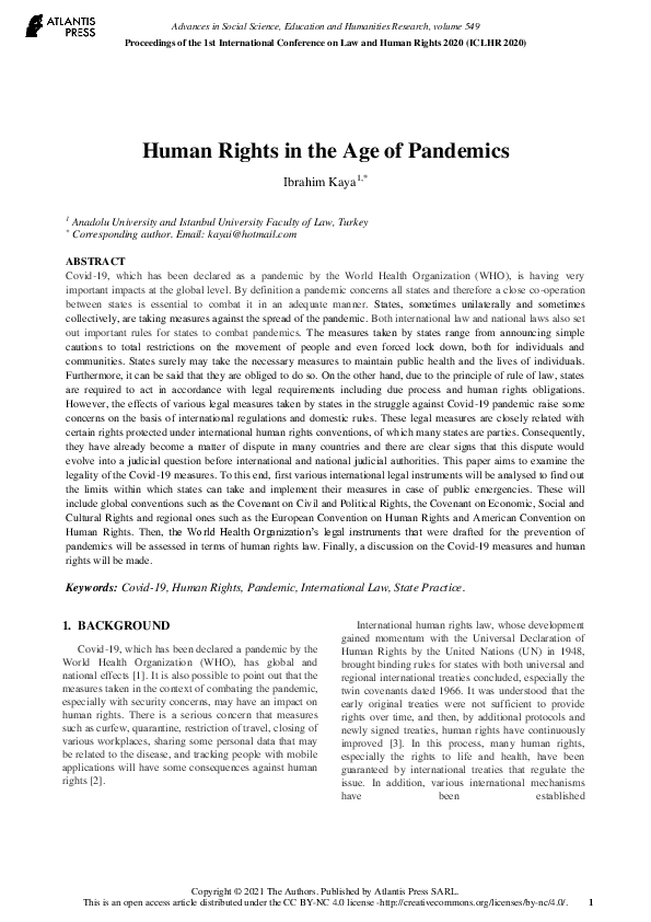 (PDF) Human Rights in the Age of Pandemics