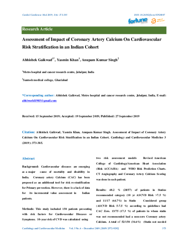 (PDF) Assessment of Impact of Coronary Artery Calcium On Cardiovascular ...
