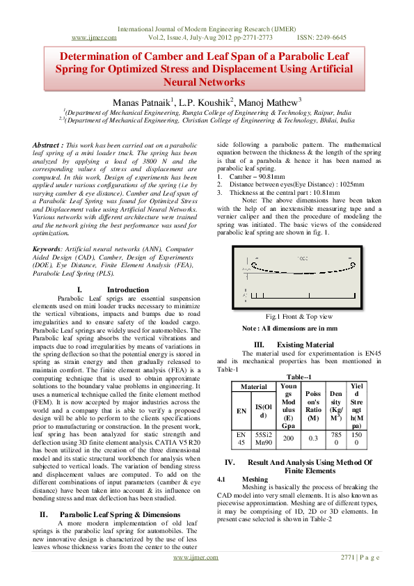 (PDF) Determination of Camber and Leaf Span of a Parabolic Leaf Spring ...
