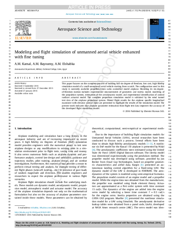 (PDF) Modeling and flight simulation of unmanned aerial vehicle ...