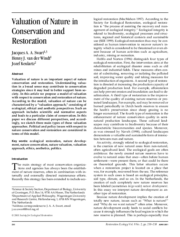 (PDF) Valuation of Nature in Conservation and Restoration