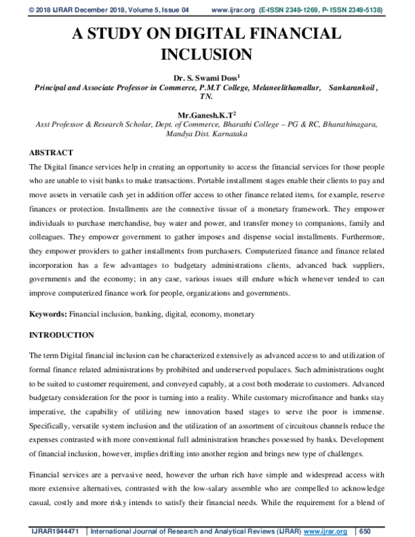 (PDF) A STUDY ON DIGITAL FINANCIAL INCLUSION