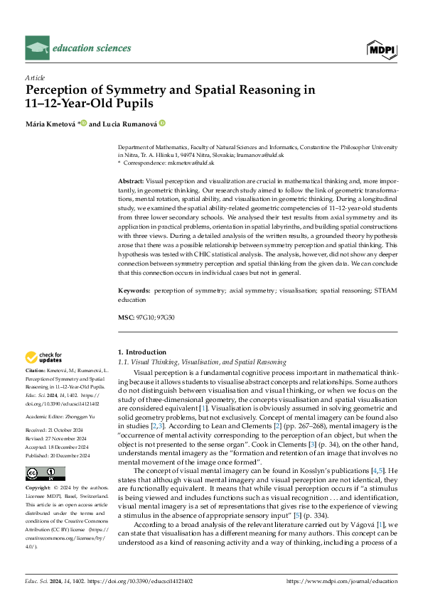 (PDF) Perception of Symmetry and Spatial Reasoning in 11-12-Year-Old Pupils