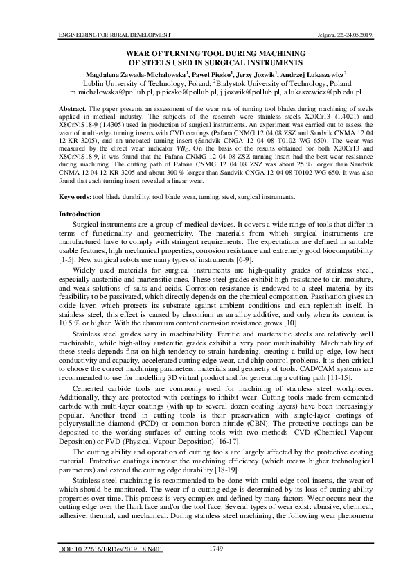 (PDF) Wear of turning tool during machining of steels used in surgical ...
