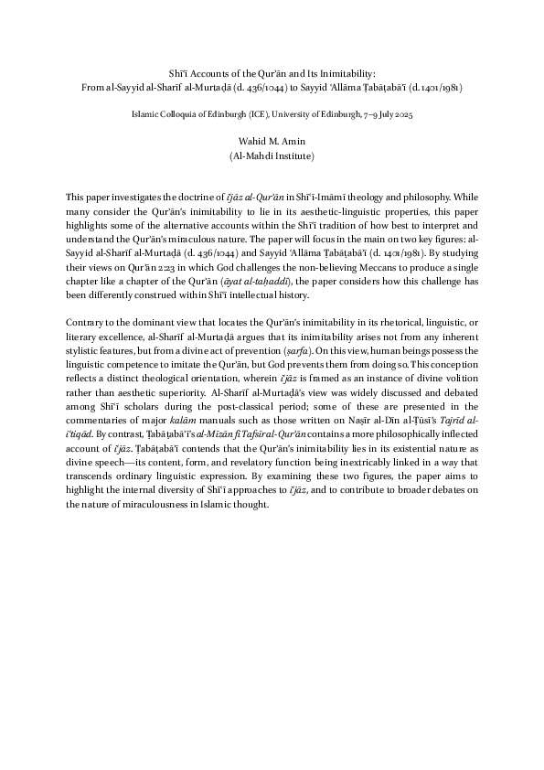 (PDF) Shīʿī Accounts of the Qurʾān and Its Inimitability: From al ...