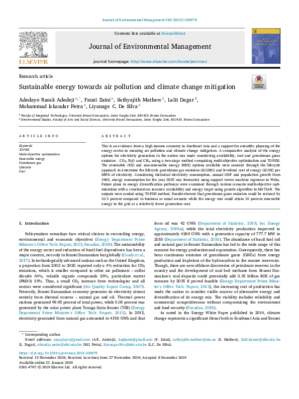 (PDF) Sustainable energy towards air pollution and climate change ...