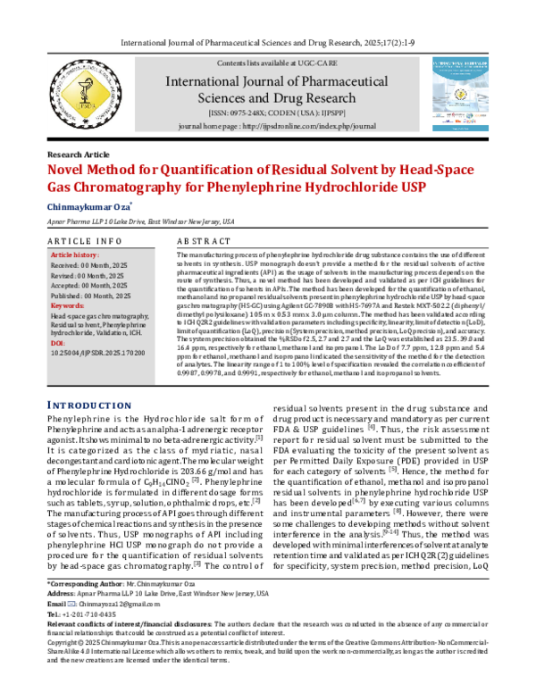 (PDF) Novel Method for Quantification of Residual Solvent by Head-Space ...