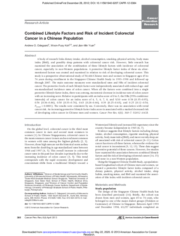 (PDF) Combined Lifestyle Factors and Risk of Incident Colorectal Cancer ...