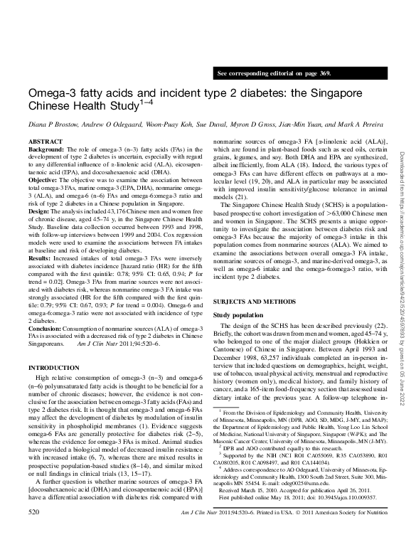 (PDF) Omega-3 fatty acids and incident type 2 diabetes: the Singapore ...