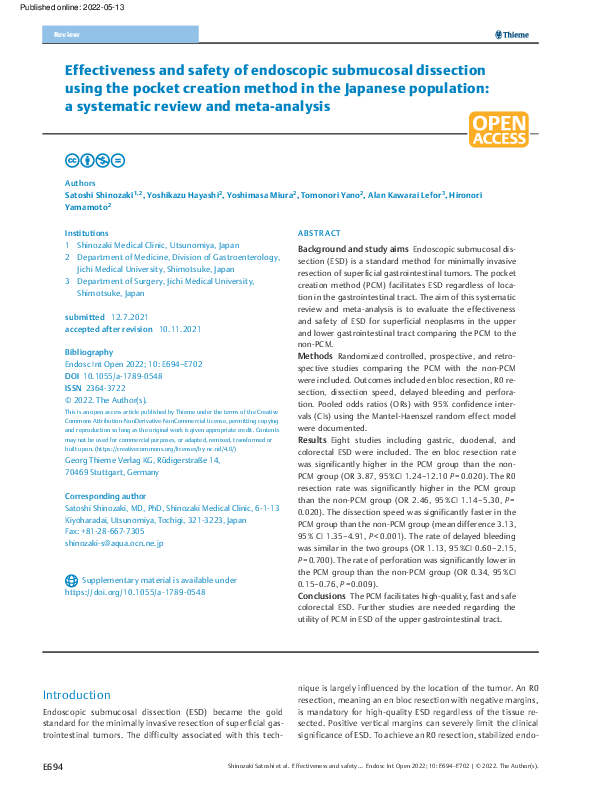 (PDF) Effectiveness and safety of endoscopic submucosal dissection ...