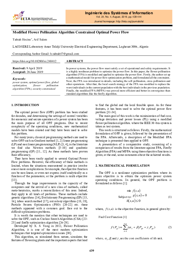 (PDF) Modified Flower Pollination Algorithm Constrained Optimal Power Flow